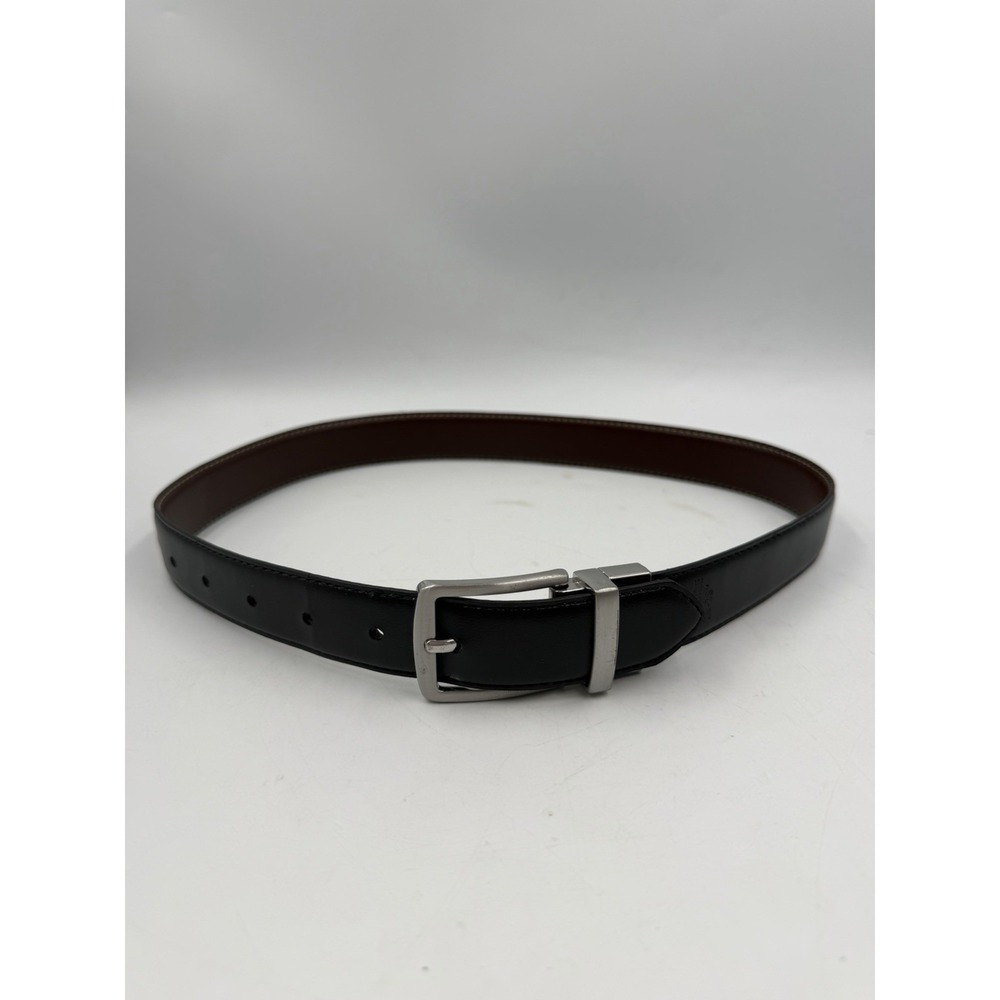 Steve Madden Men's Solid Brown/Black Dress Belt 26-28", 1.5" Width, Logo Buckle